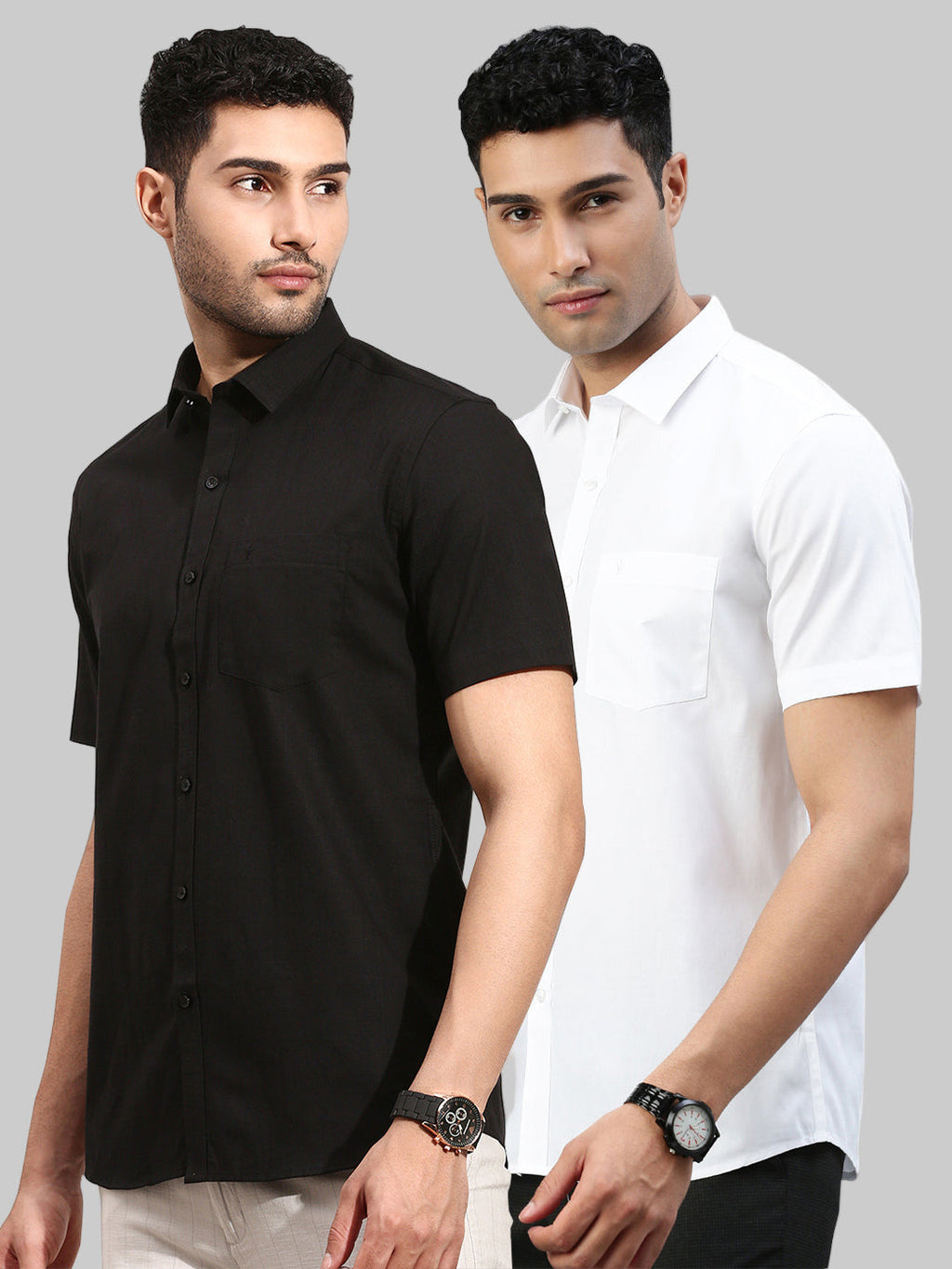 Men 100% Cotton White & Black Half Sleeves Shirt Combo (2 Pcs Pack)