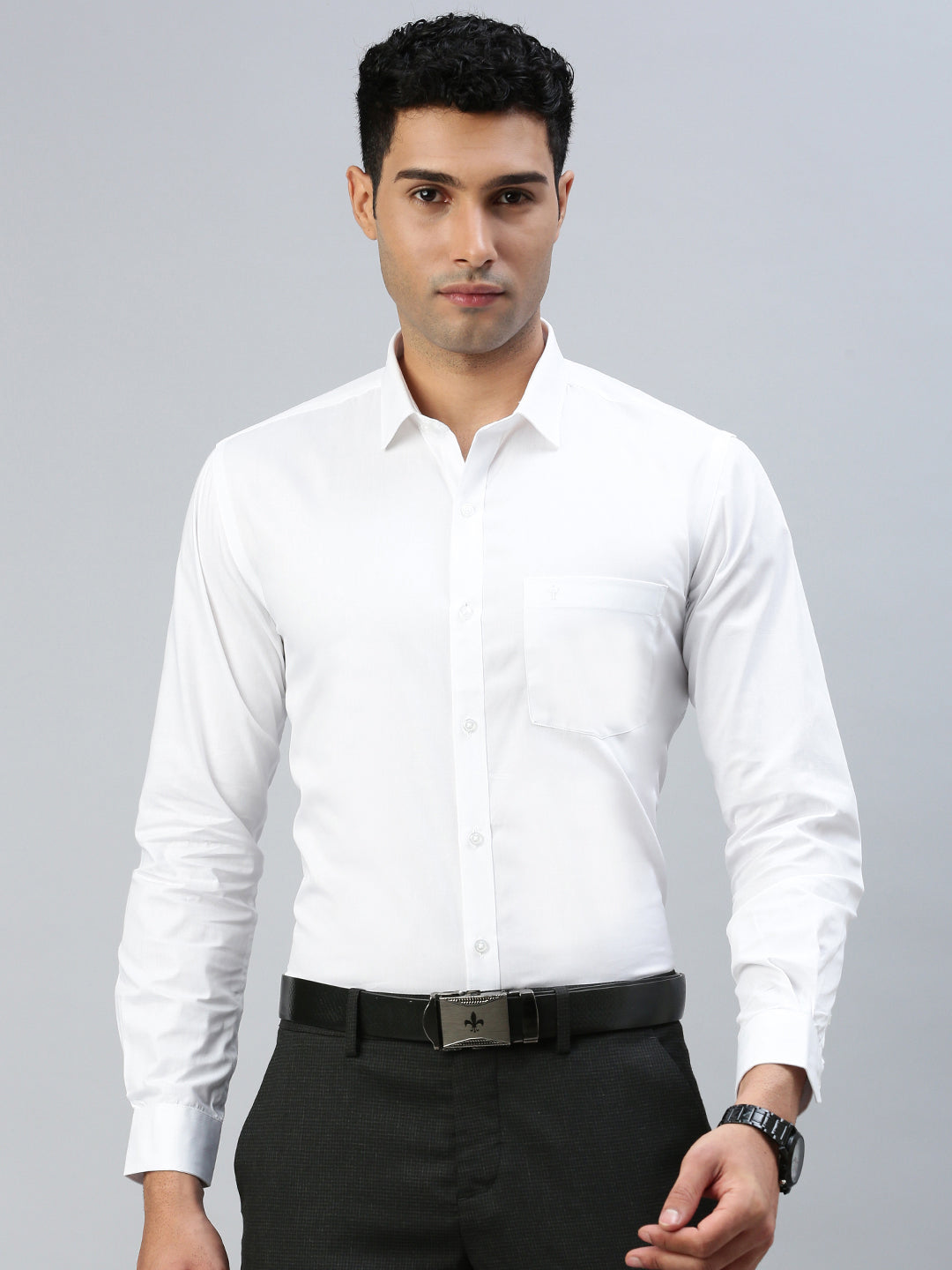 Men 100% Cotton White Full Sleeves Shirt Winner (2 Pcs Pack)