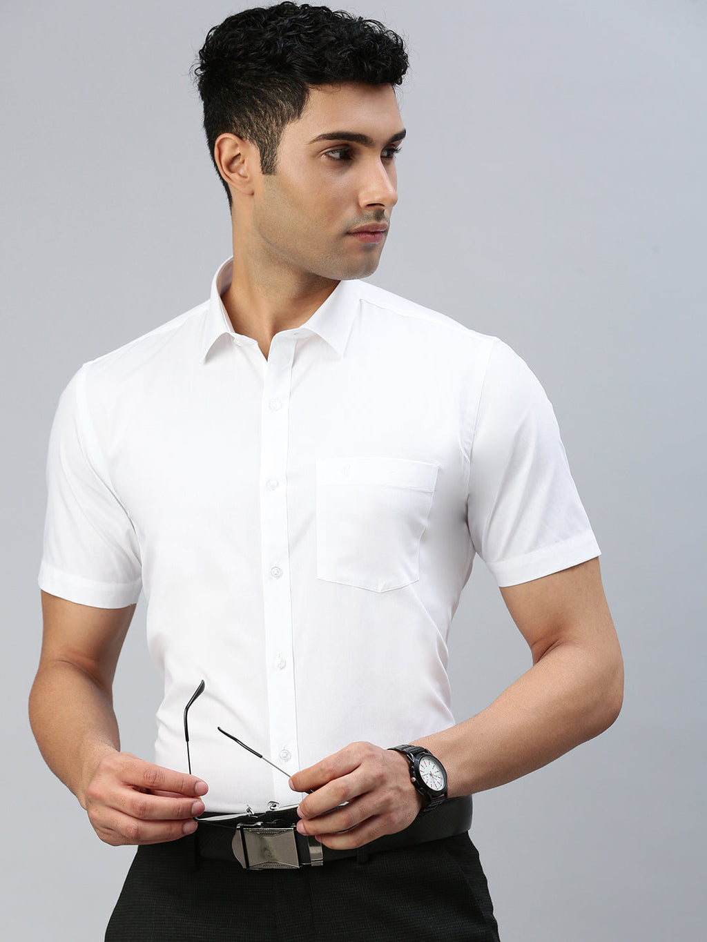 Men 100% Cotton White Half Sleeves Shirt Winner (2 Pcs Pack)