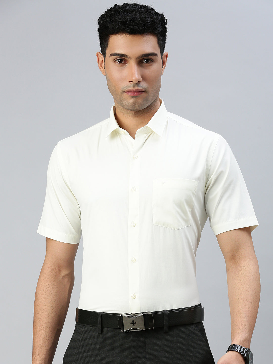 Men Cotton Rich Cream Half Sleeves Shirt Combo (2 Pcs Pack)
