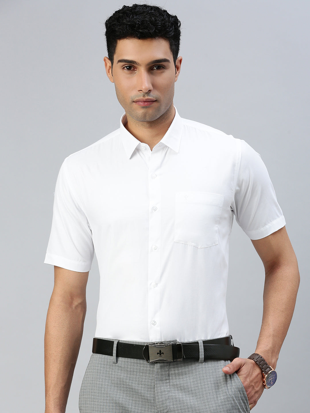 Men Cotton Rich White Half Sleeves Formal Shirt (2 Pcs Pack)