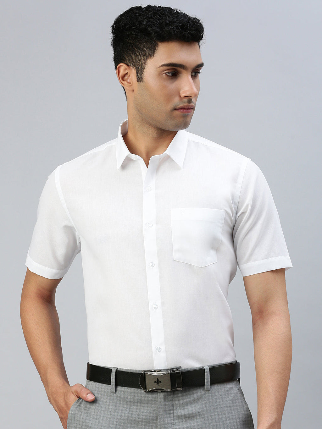 Men Cotton Rich White & Cream Half Sleeves Shirt Combo (2 Pcs Pack)
