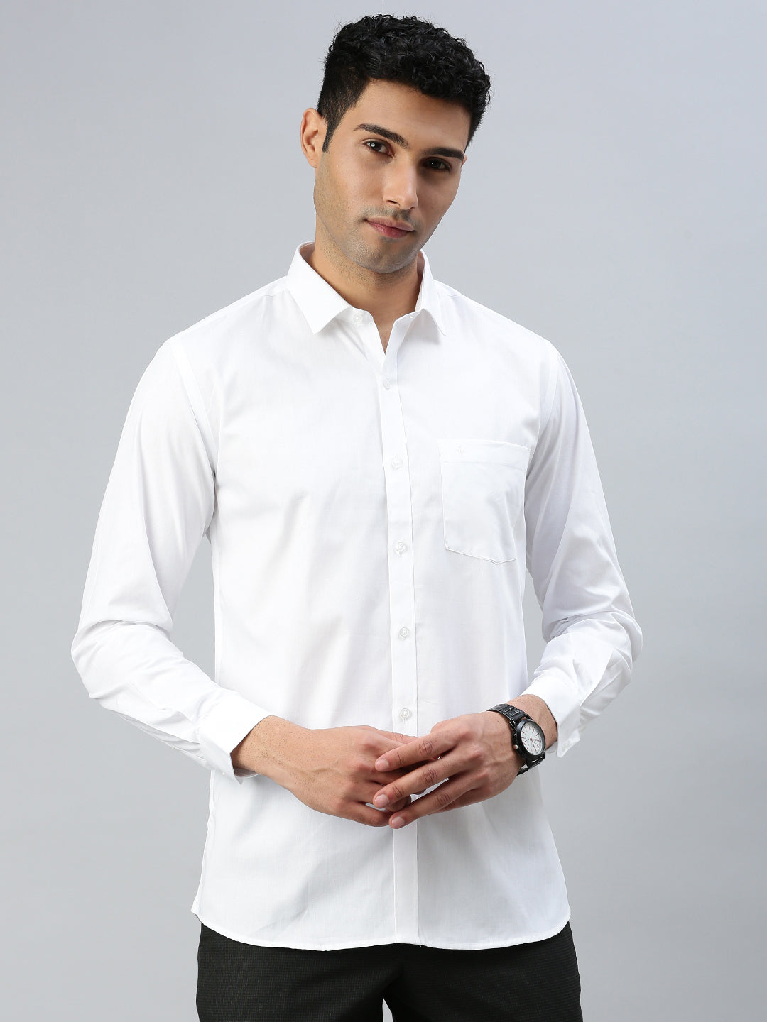 Men 100% Cotton White & Black Full Sleeves Shirt Combo (2 Pcs Pack)