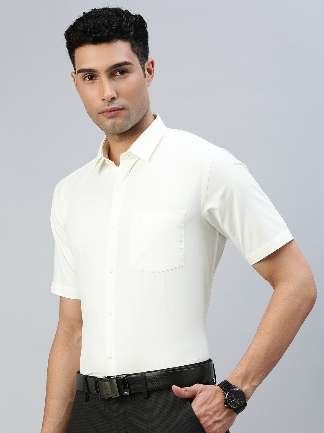 Men Cotton Rich Cream Half Sleeves Shirt Combo (2 Pcs Pack)