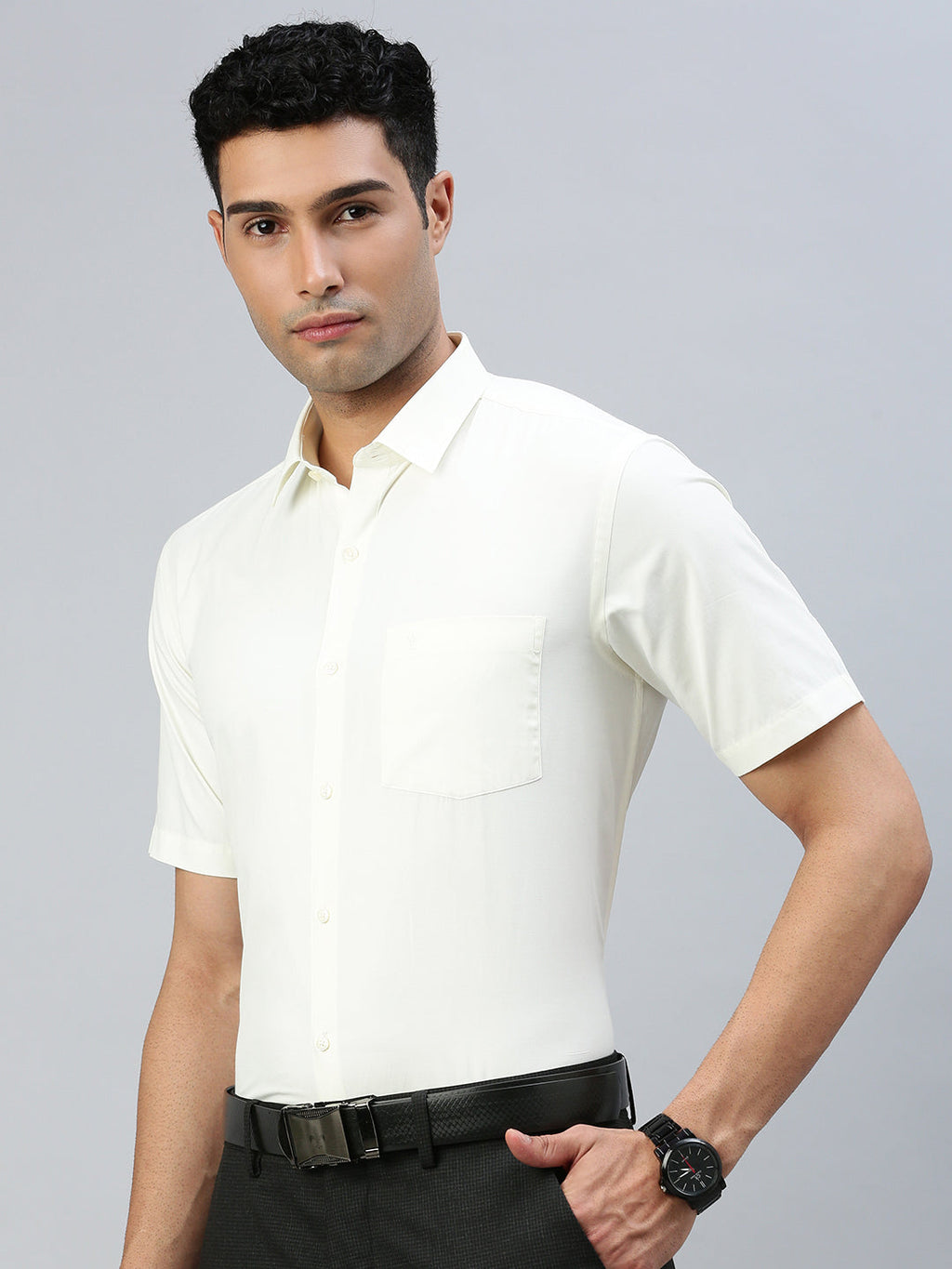 Men Cotton Rich White & Cream Half Sleeves Shirt Combo (2 Pcs Pack)