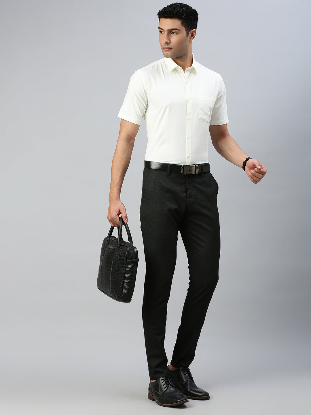 Men Cotton Rich White & Cream Half Sleeves Shirt Combo (2 Pcs Pack)