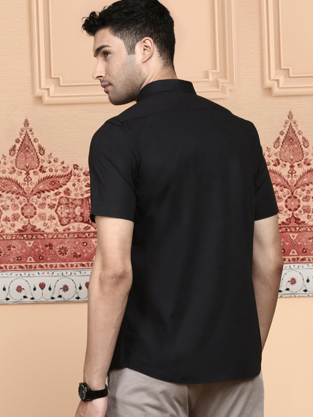 Men 100% Cotton Black Half Sleeves Shirt Combo (2 Pcs Pack)