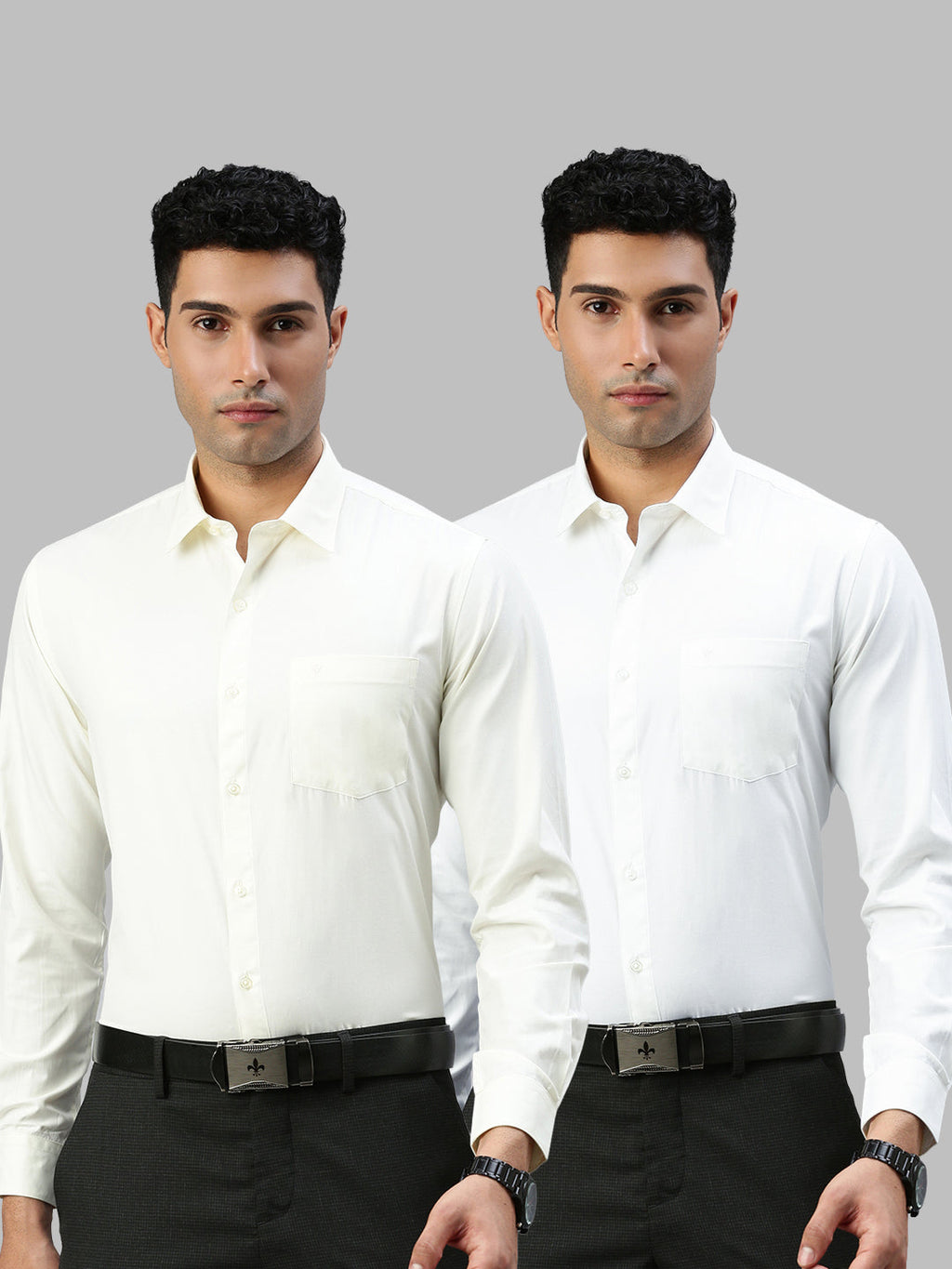 Men Cotton Rich White & Cream Full Sleeves Shirt Combo (2 Pcs Pack)