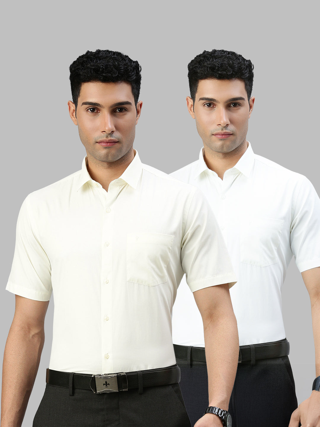 Men Cotton Rich White & Cream Half Sleeves Shirt Combo (2 Pcs Pack)