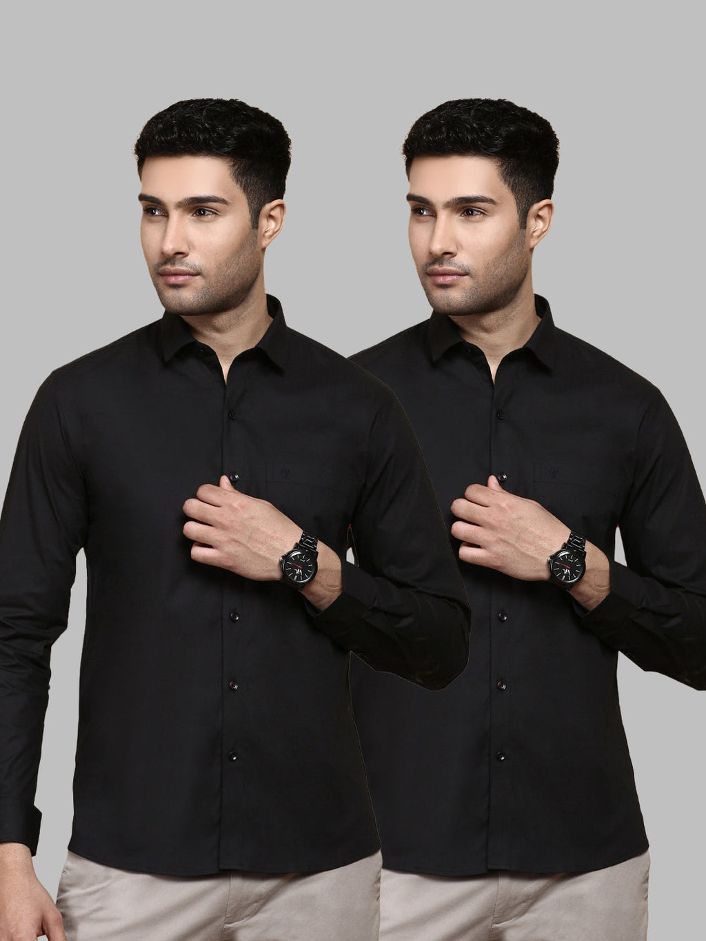 Men 100% Cotton Black Full Sleeves Shirt Combo (2 Pcs Pack)