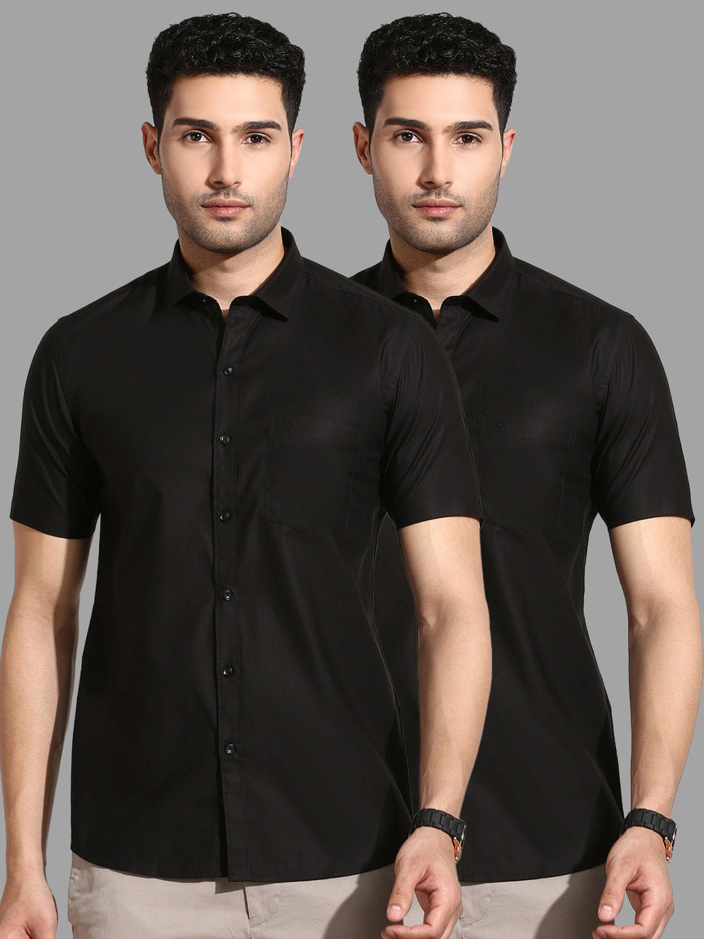 Men 100% Cotton Black Half Sleeves Shirt Combo (2 Pcs Pack)