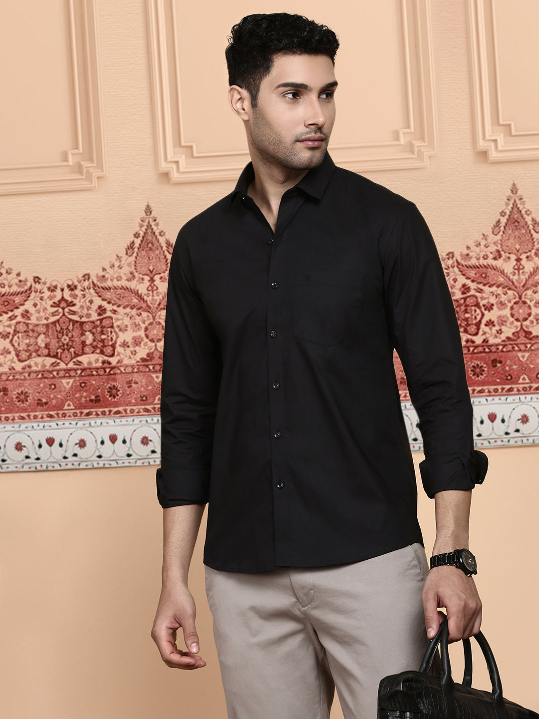 Men 100% Cotton Black Full Sleeves Shirt Combo (2 Pcs Pack)