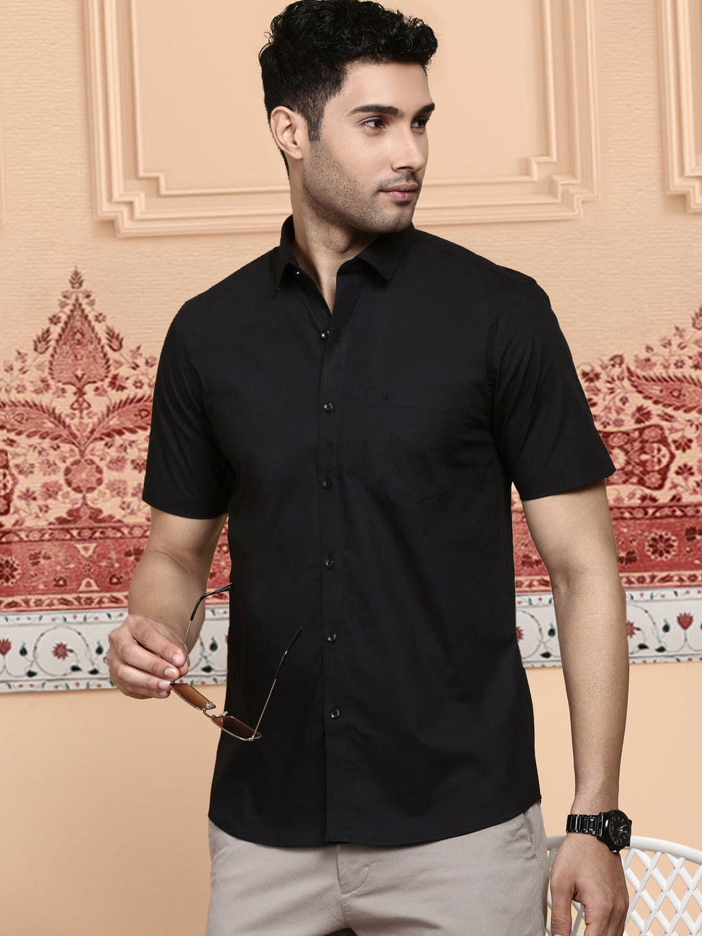 Men 100% Cotton Black Half Sleeves Shirt Combo (2 Pcs Pack)