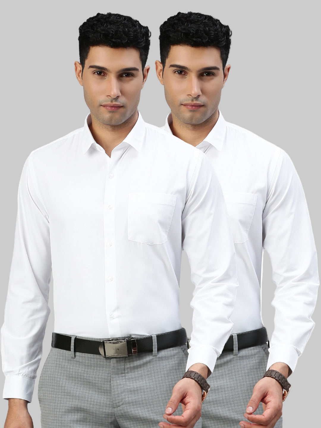 Men Cotton Rich White Full Sleeves Formal Shirt (2 Pcs Pack)