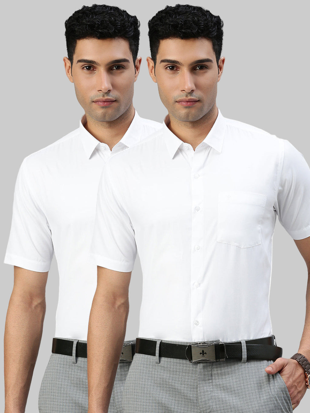 Men Cotton Rich White Half Sleeves Formal Shirt (2 Pcs Pack)