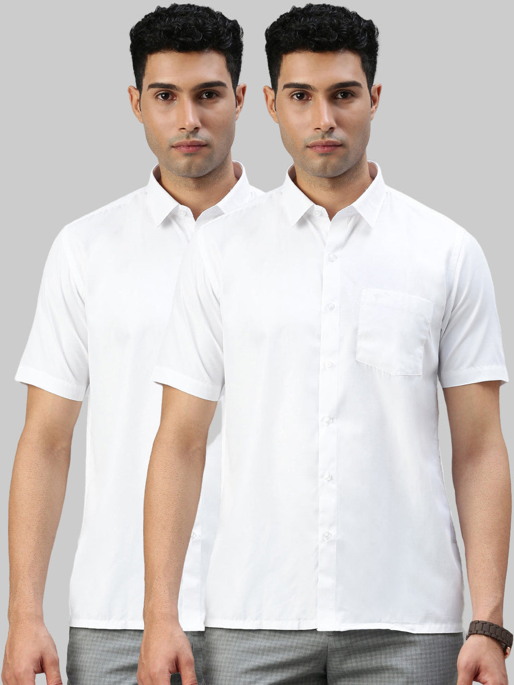 Men Cotton Rich White Half Sleeves Shirt Wewin (2 Pcs Pack)