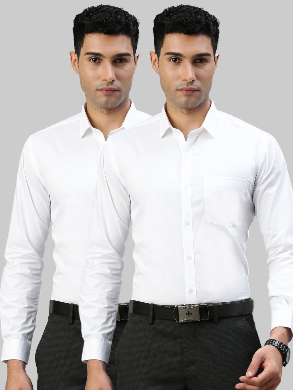 Men 100% Cotton White Full Sleeves Shirt Winner (2 Pcs Pack)