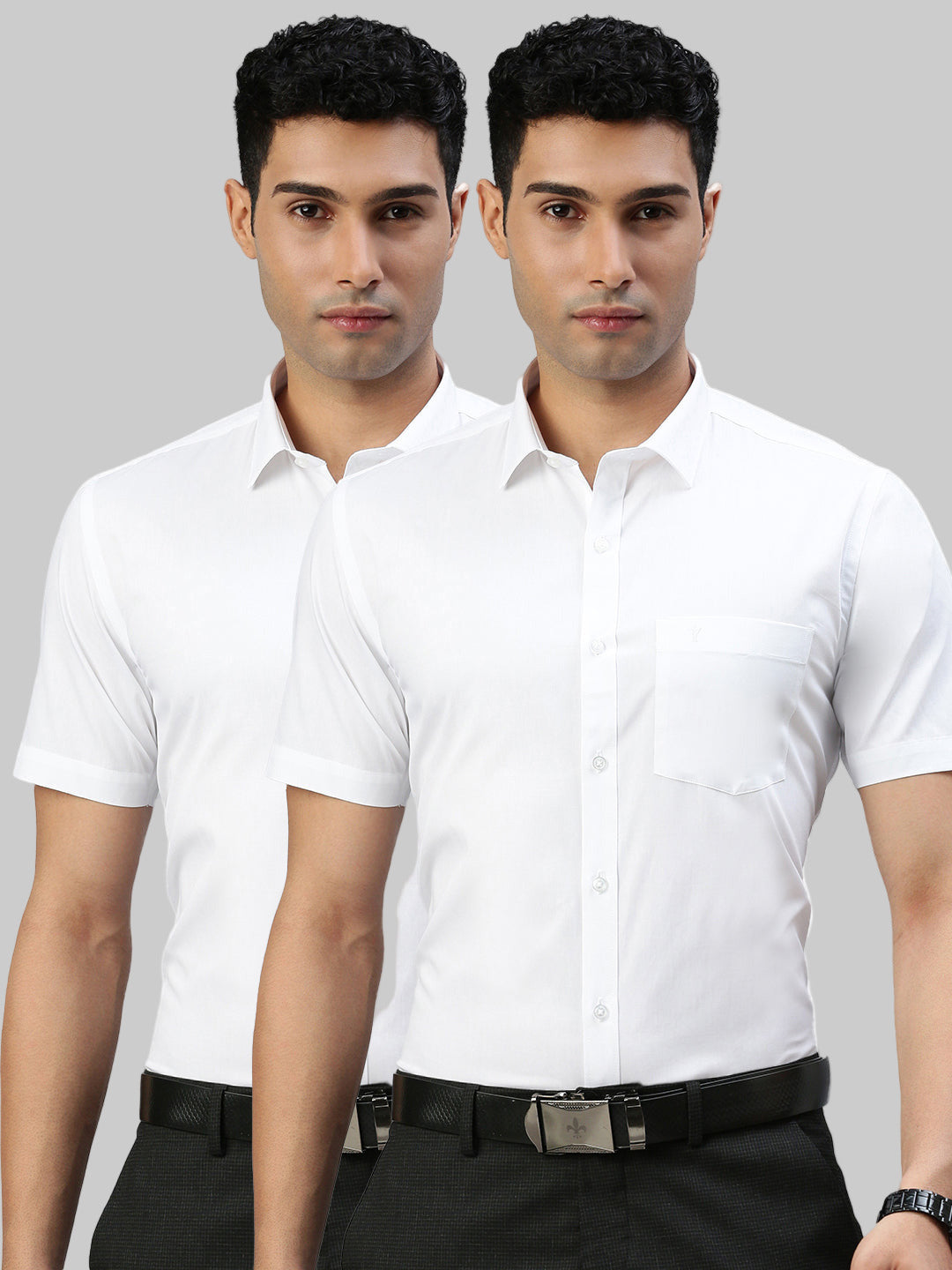 Men 100% Cotton White Half Sleeves Shirt Winner (2 Pcs Pack)